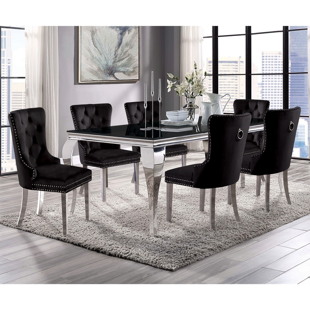 Pizo Glam Glass Top 7 Piece Dining Table Set by Furniture of America