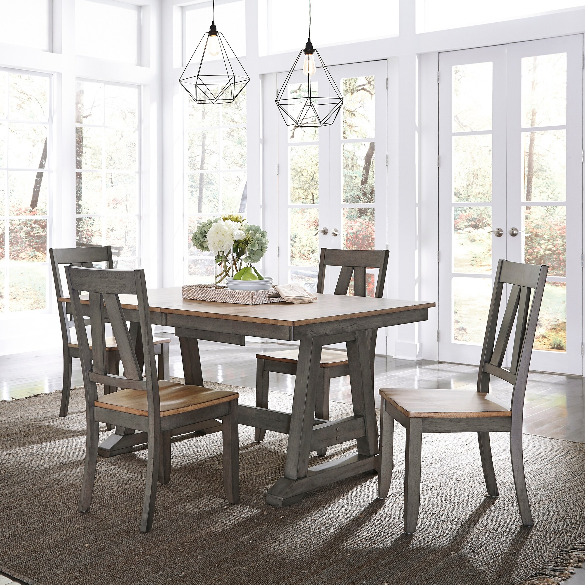 Lindsey Farm Gray and Sandstone 5 Piece Trestle Table Set