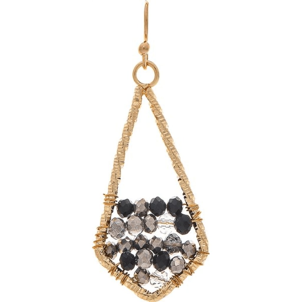 Rain  Gold Black Grey Bead Filled Ellipse Earrings