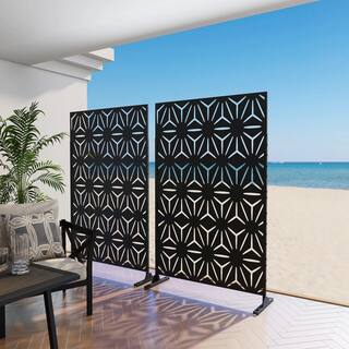 Uixe UIXE 76 in. Galvanized Steel Garden Fence Outdoor Privacy Screen Garden Screen Panels in Black (2-Pack) OS05-2SET-Black