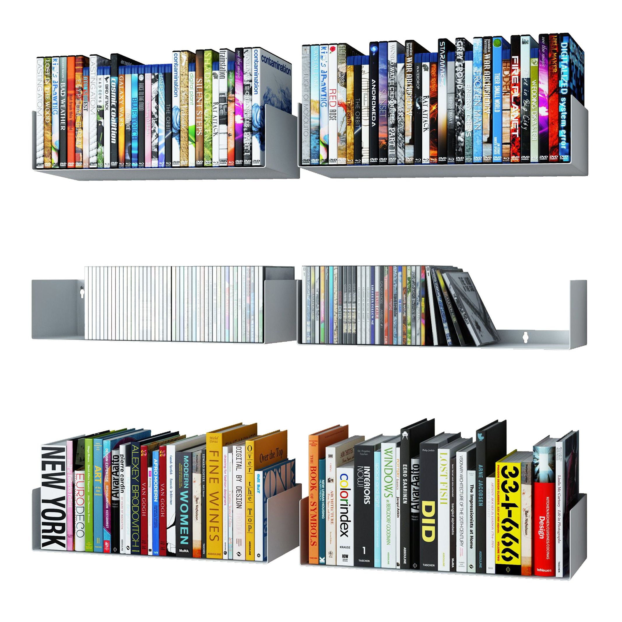 Wallniture Bali Floating DVD Shelf Media Organizer Set of 6 U-Shape Wall Shelves Metal Bookcase for CDs, Photos, Picture Frames