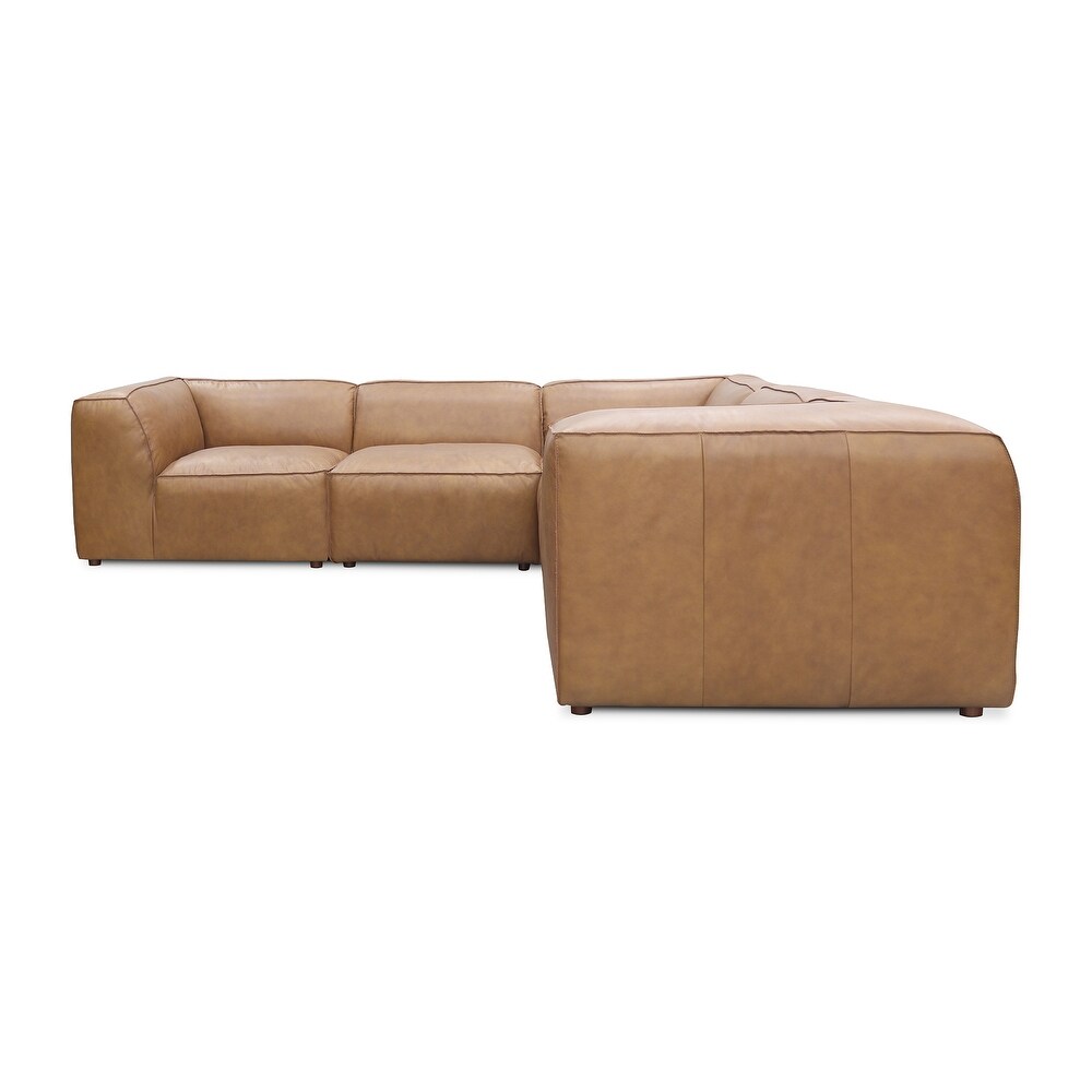 Aurelle Home Fromatta Modular Leather 5 Piece Large Corner Sectional   8' x 10'