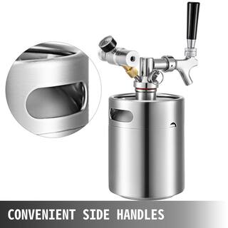 VEVOR Beer Mini Keg 68 Oz. Growler Pressurized Growler 304 Stainless Steel Portable Pressurized Beer Dispenser with Tap Faucet PJFPQ2L0000000001V0