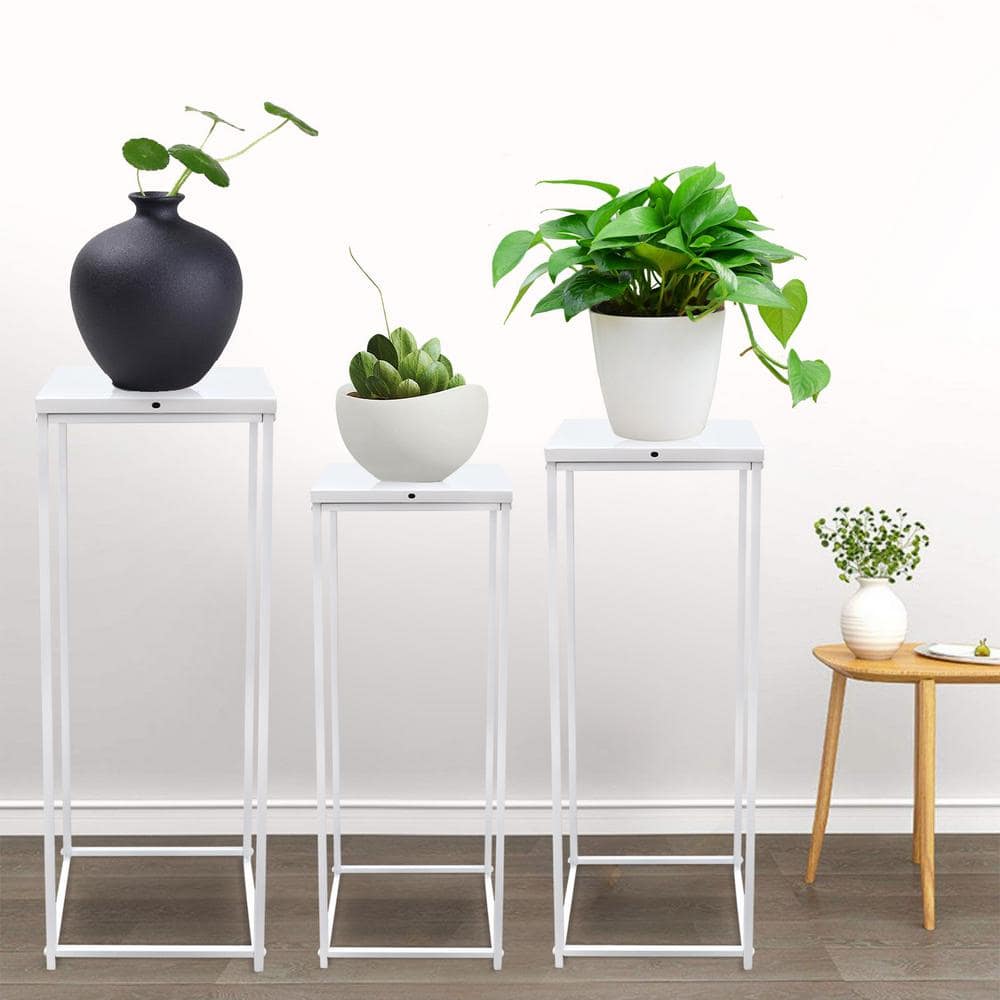 YIYIBYUS 24 in. x 26 in. x 28 in. Tall IndoorOutdoor White Metal Flower Pot Plant Stand (Set of 3) OT-ZJGJ-5172