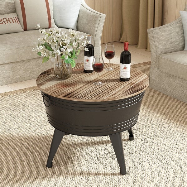 Farmhouse End Table， Rustic Side Table w/Wood Lid， Coffee Table - 24.21*18.89*18.11 in