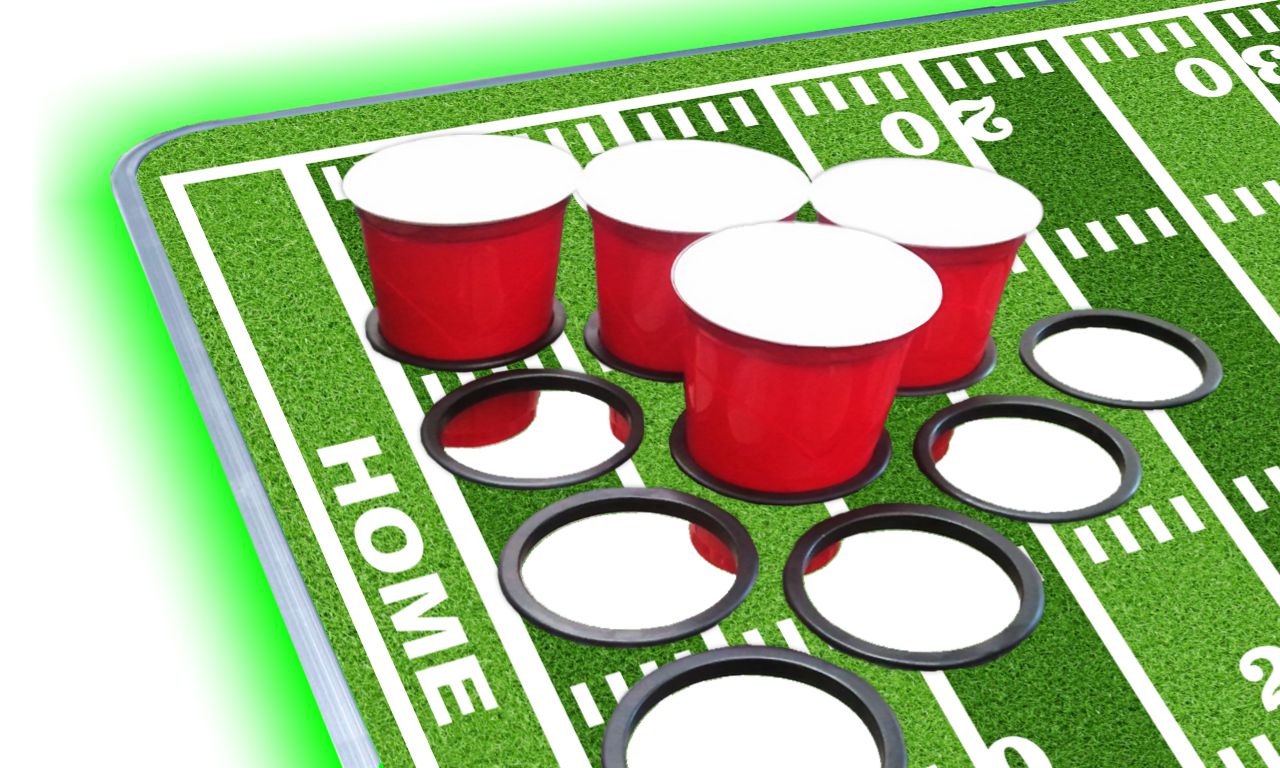 8-Foot Professional Beer Pong Table w/ Cup Holes & LED Glow Lights - Football Field Edition