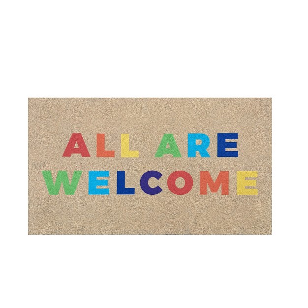 Evergreen 16 X 28 Inches All Are Welcome Welcome Door Mat Non slip Rubber Backing Dirt Catching Natural Coir Indoor And Outdoor Home Decor