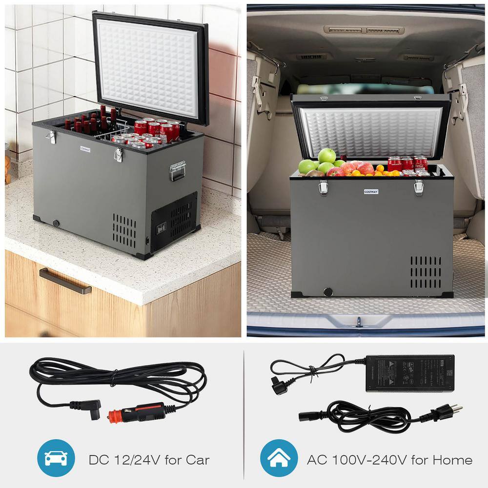 Costway 90 QT Car Refrigerator Portable Travel Freezer Chest Cooler wCompressor DC 1224V  AC AX10006US-GR