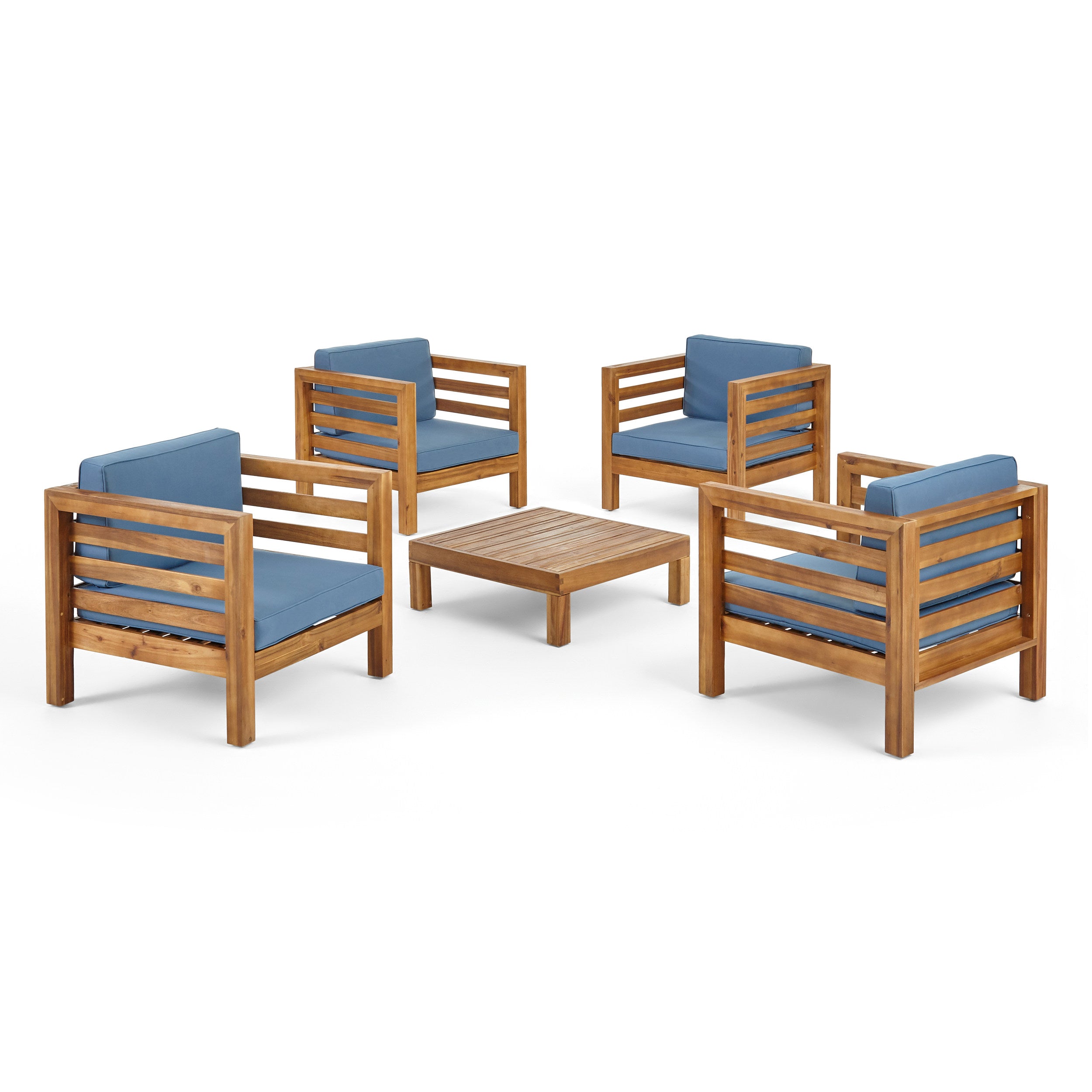 Emma Outdoor 4 Seater Acacia Wood Club Chair and Coffee Table Set