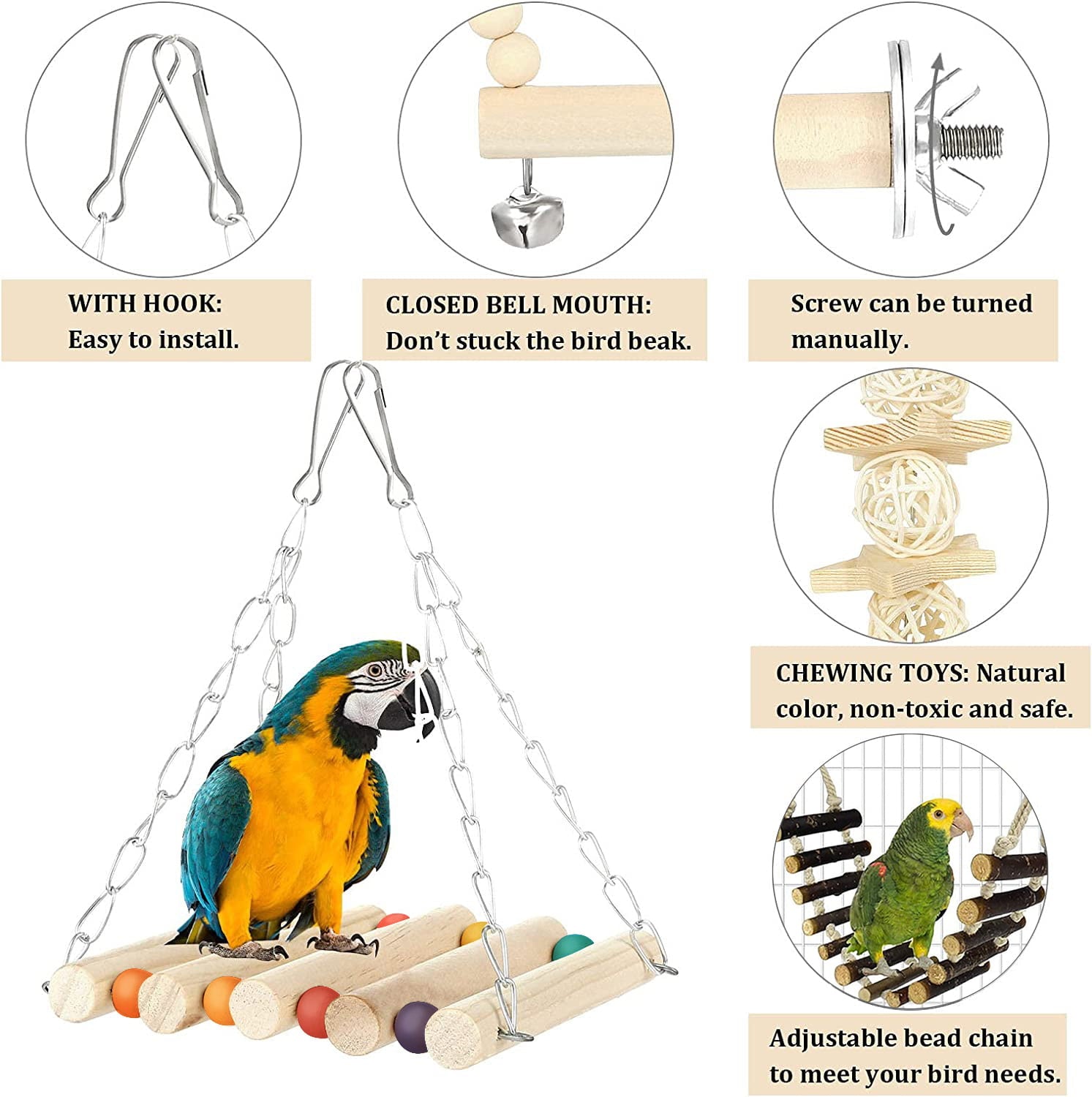 Bird Toys 8 Pack Parakeet Toys for Parakeets Cage， Bird Swing Chewing Toys， Bird Toys for Parrots， Bird Training Toys， Parrot Hanging Swing