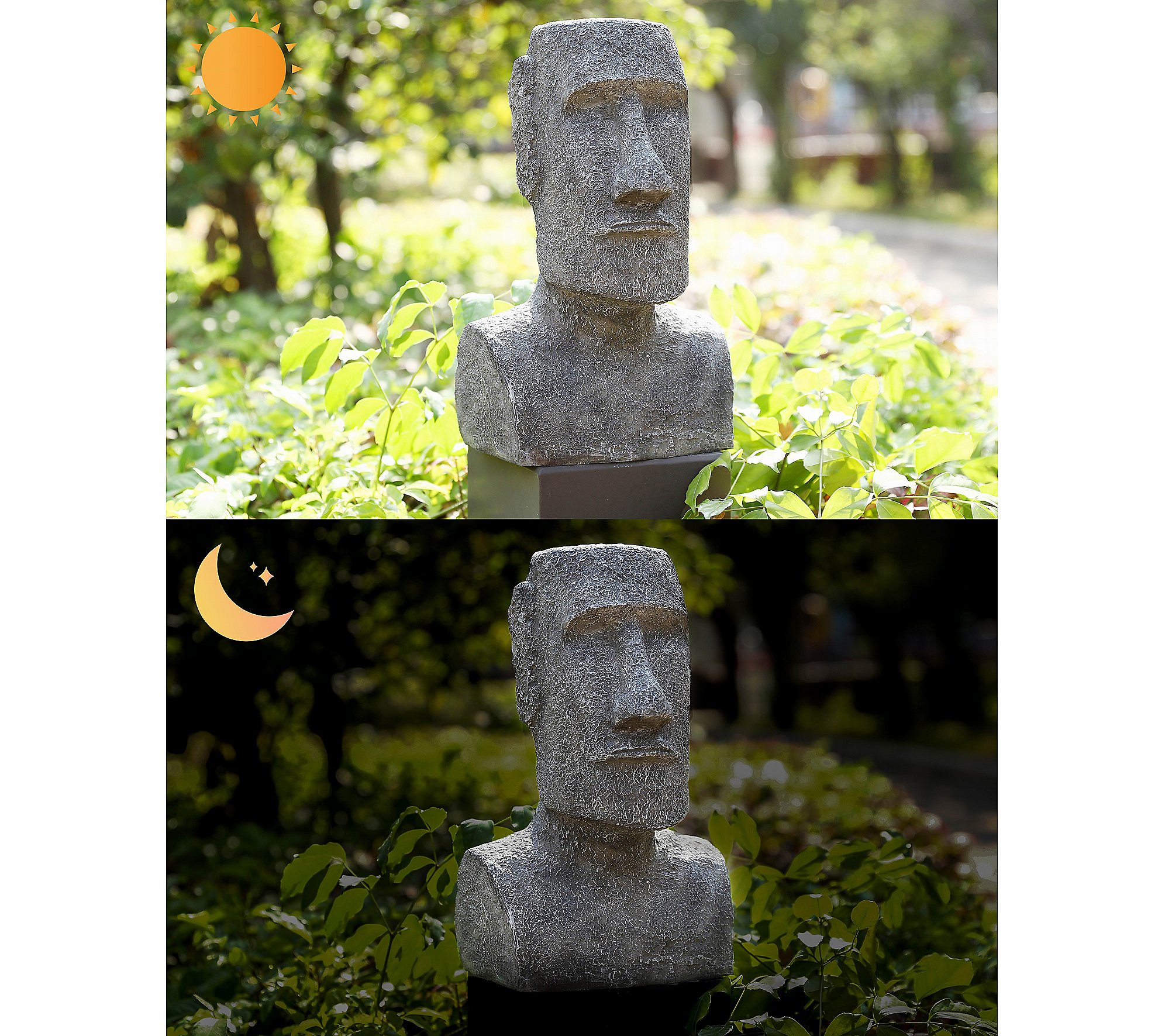 Techko Island Head Statue with Solar Spotlight