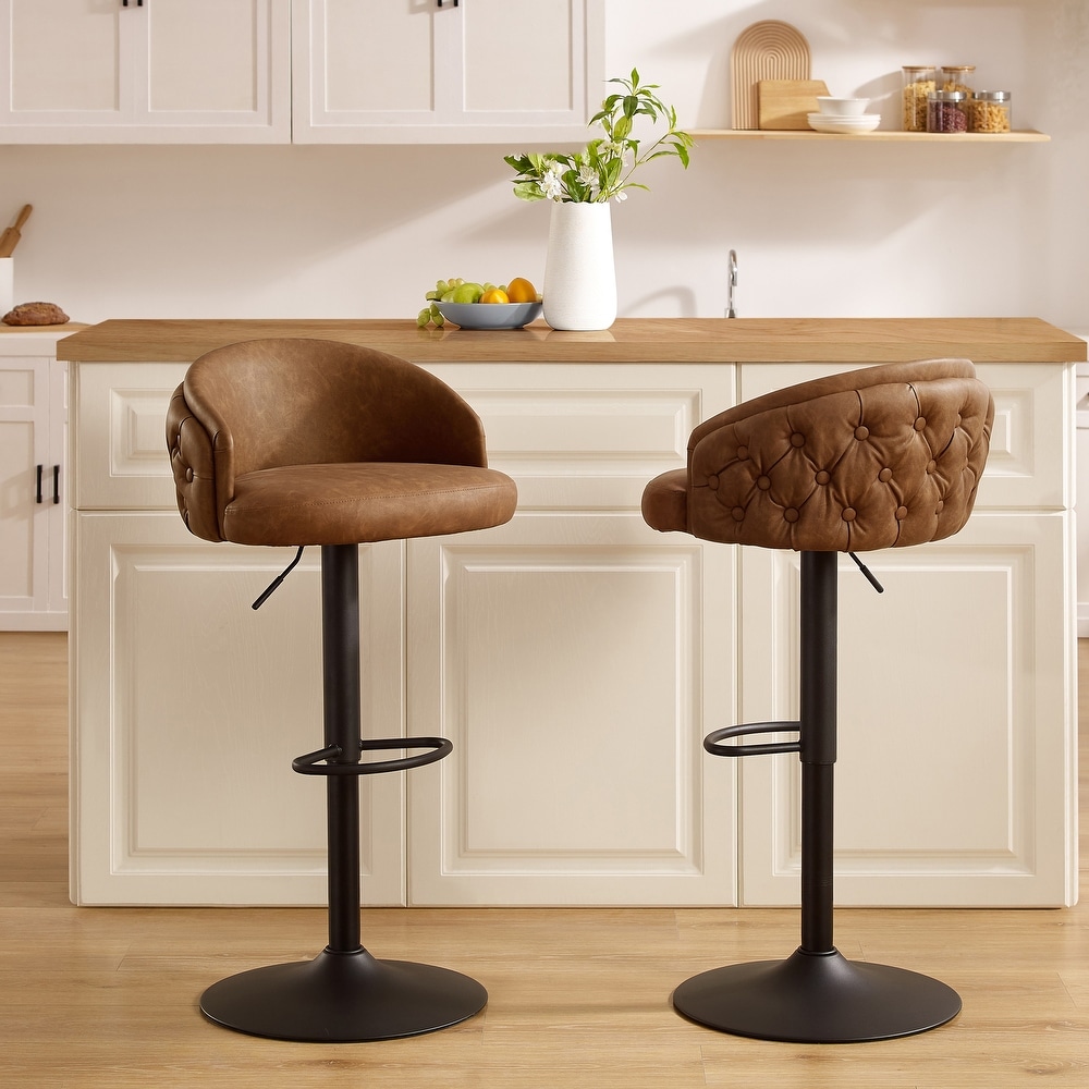 Art Leon Swivel and Adjustable Upholstered Bar Stools (Set of 2)