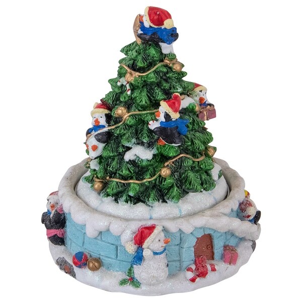 Penguins and Christmas Tree Rotating Music Box