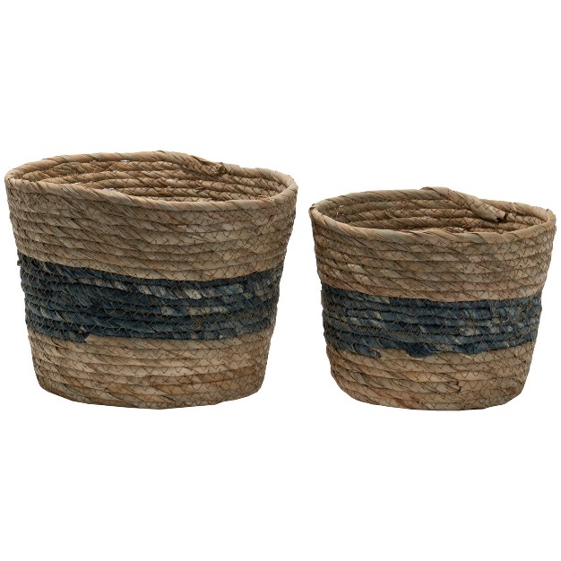 Set Of 2 Blue Cattail Decorative Storage Baskets Foreside Home amp Garden