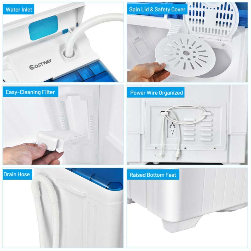 26 LBS Portable Washing Machine with Drain Pump, 2-in-1 Twin Tub Top Load Washer Dryer Combo for RV Apartment