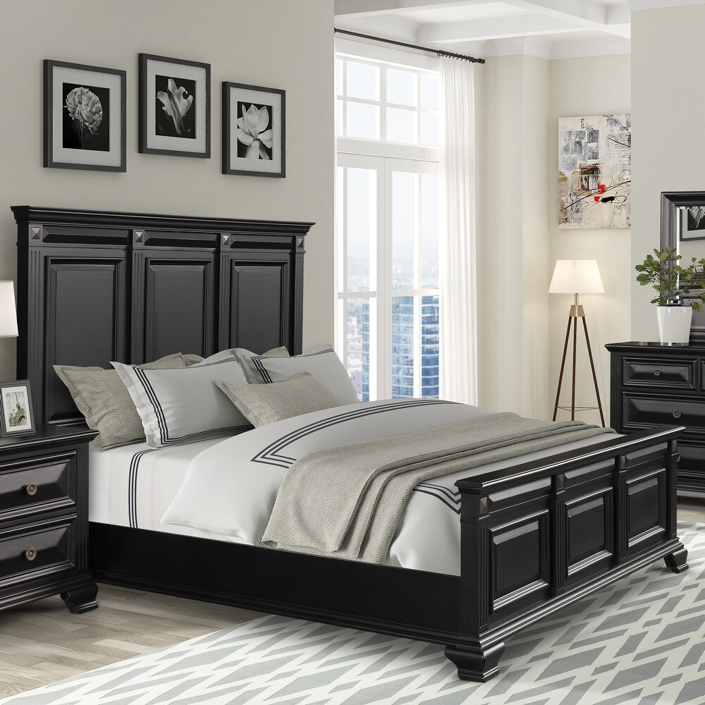 Roundhill Furniture Renova Vintage Black Wood Panel Bed