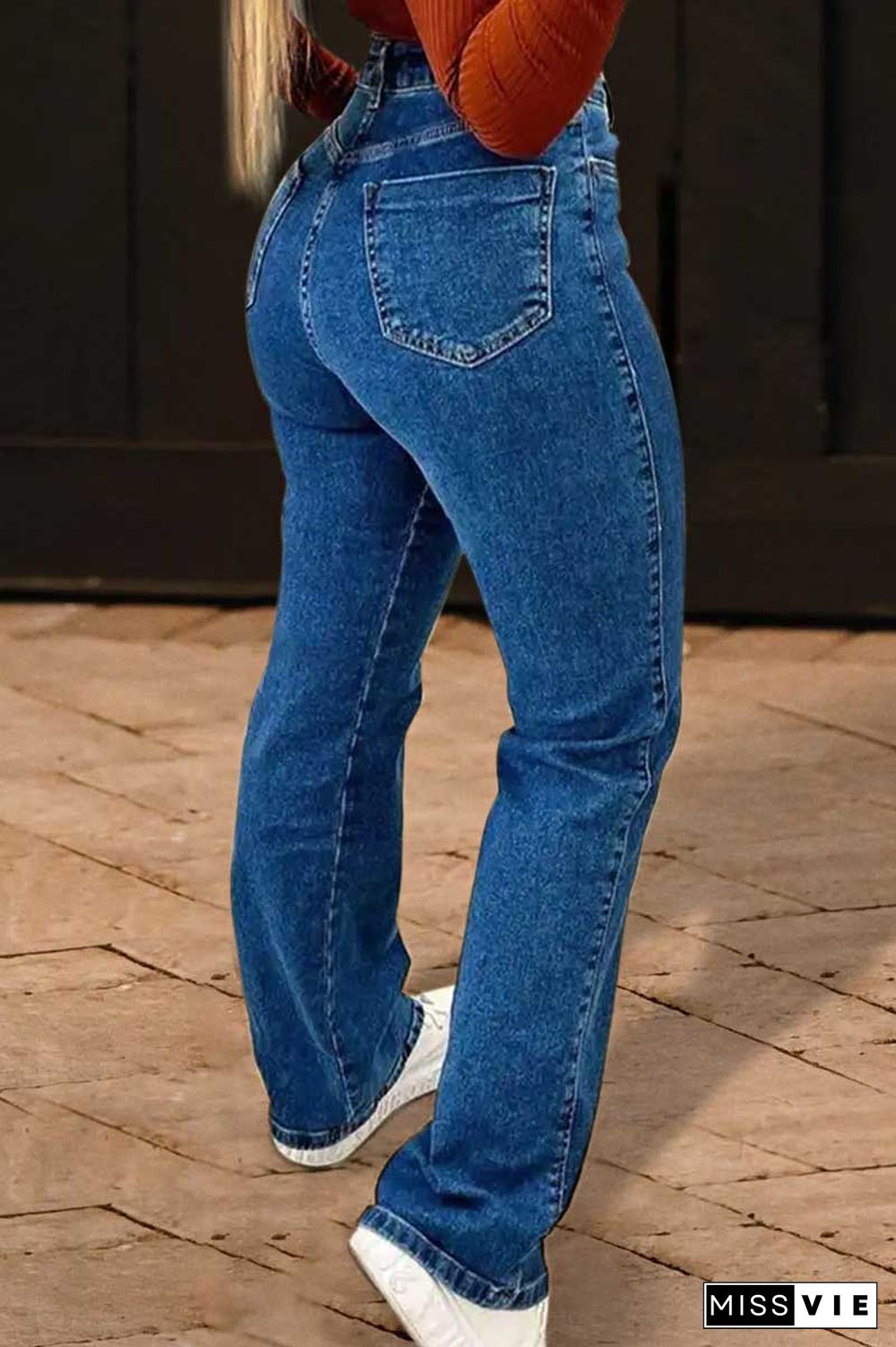 High Waist Button Straight Leg Jeans