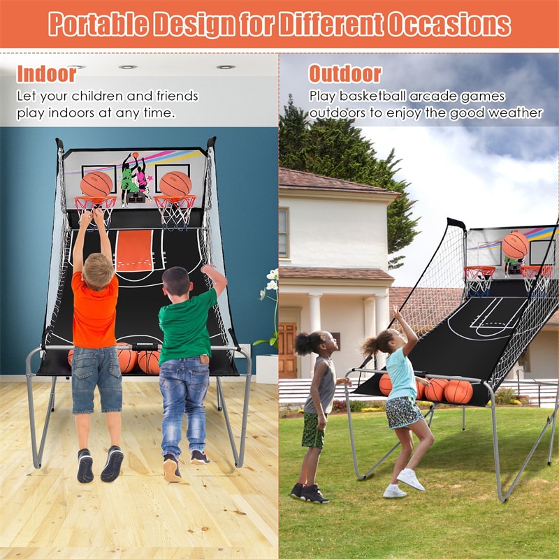 Foldable Indoor Basketball Arcade Game with 4 Balls Electronic Double Shot LED Scoring System for Kids Adults