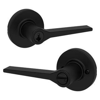 Kwikset Hollis Round Rose Matte Black Keyed Entry Door Lever featuring SmartKey Security 405HSLRDT514SMT