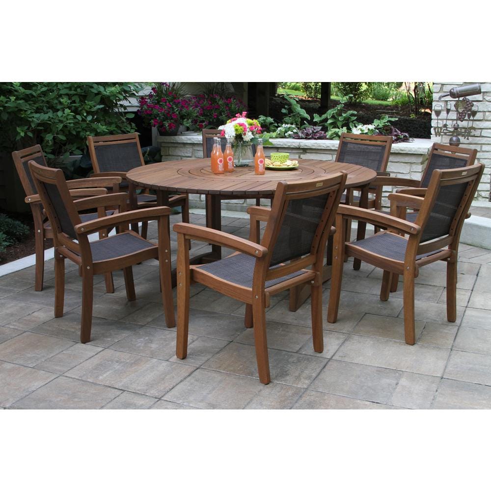 Outdoor Interiors Stackable Eucalyptus and Sling Outdoor Dining Chair 10555DK