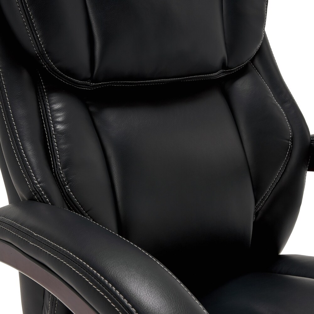 La Z Boy Bellamy Executive Leather Office Chair with Memory Foam Cushions  Solid Wood Arms and Base  Waterfall Seat Edge