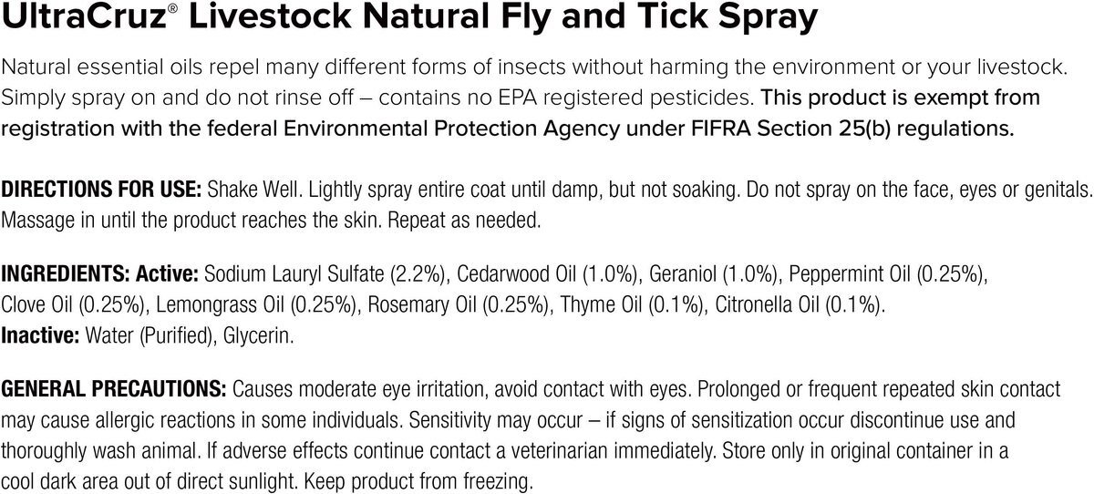 UltraCruz Natural Livestock Fly and Tick Spray