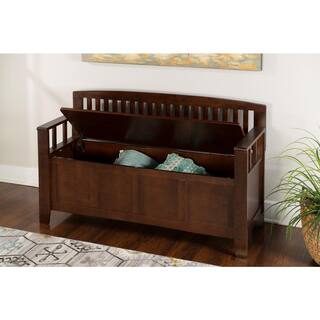 Linon Home Decor Cynthia Chinese Hardwood MDF Plywood Storage Bench in Walnut 83985WAL-01-KD-U