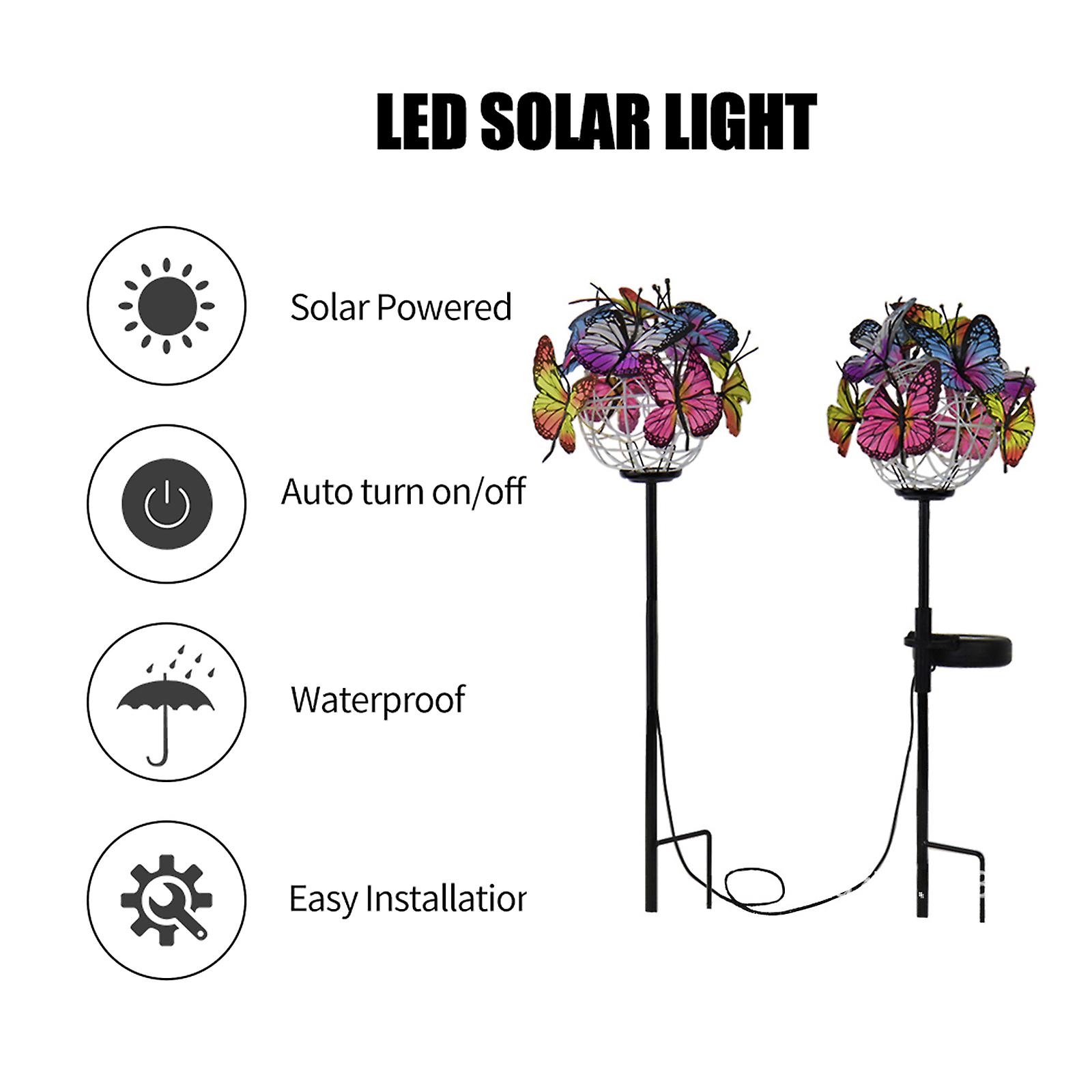 2 Pack Butterfly Solar Stakes Lights Led Solar Landscape Lights Led Garden Lights Waterproof Outdoor Stake Light For Pathway Walkway Lawn Backyard Sec