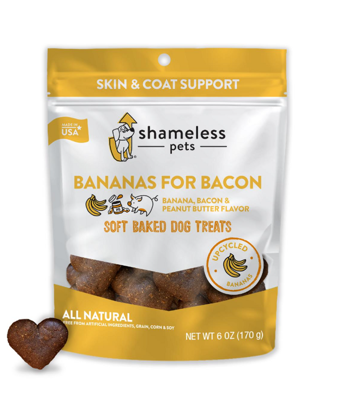 Shameless Pets Bananas for Bacon Soft-Baked Dog Treats， 6 oz