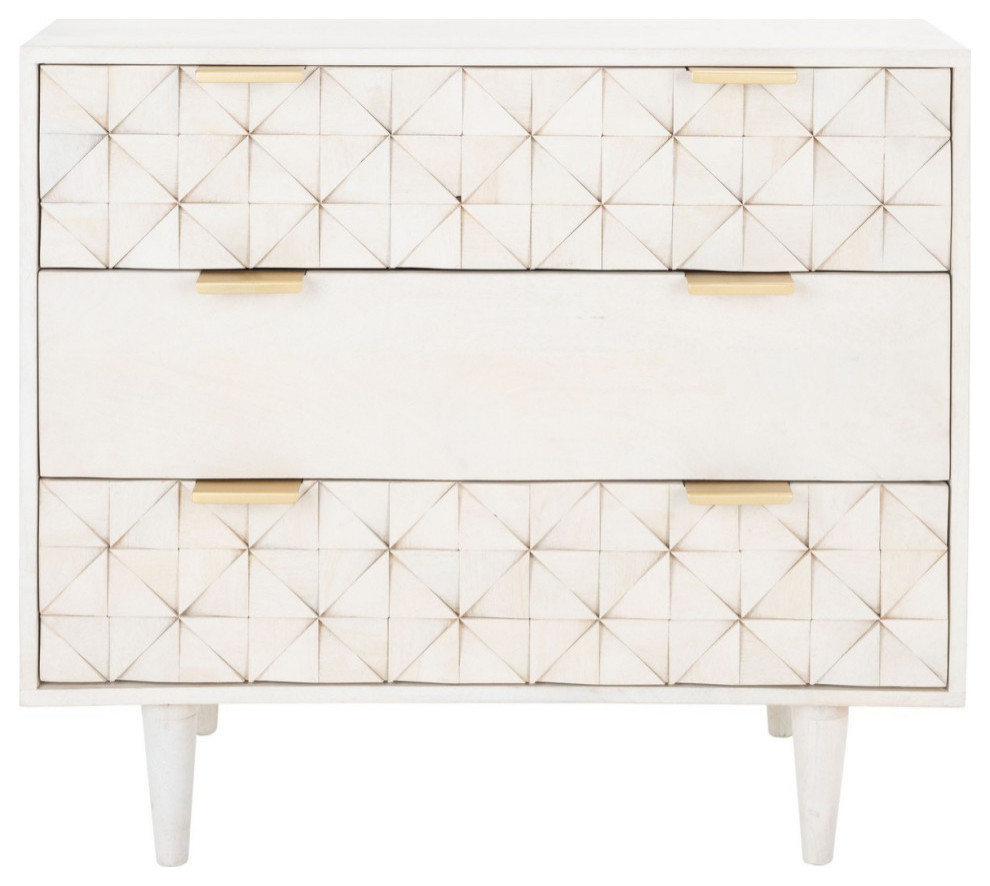 Miller 3 Drawer Chest Whitewash/ Brass   Modern   Accent Chests And Cabinets   by Virgil Stanis Design  Houzz