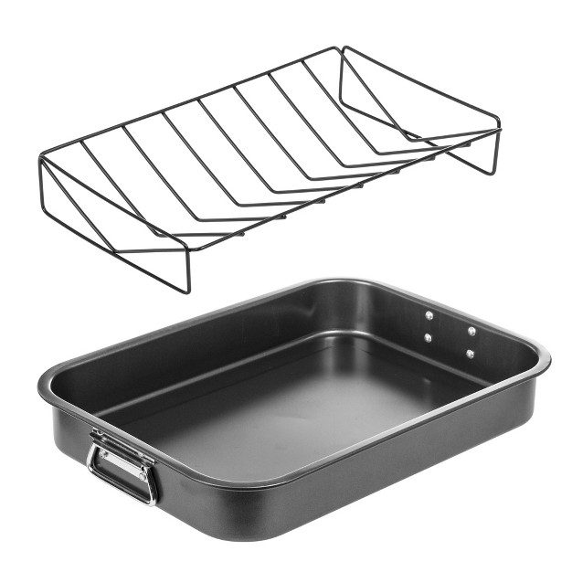 Lexi Home 16 5 Inch Non stick Carbon Steel Roasting Pan With V rack