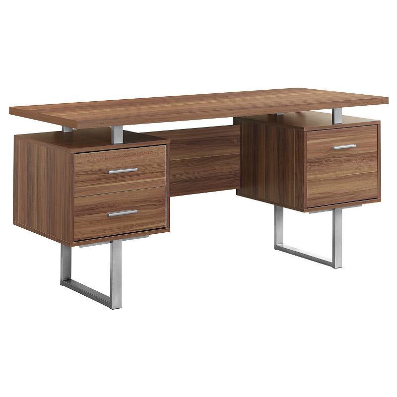 60 Walnut Brown and Silver Contemporary Rectangular Computer Desk