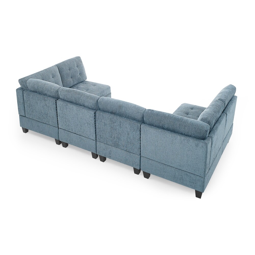 Chenille Modular Corner Sofa U shape Sectional Sofa w/Nailhead