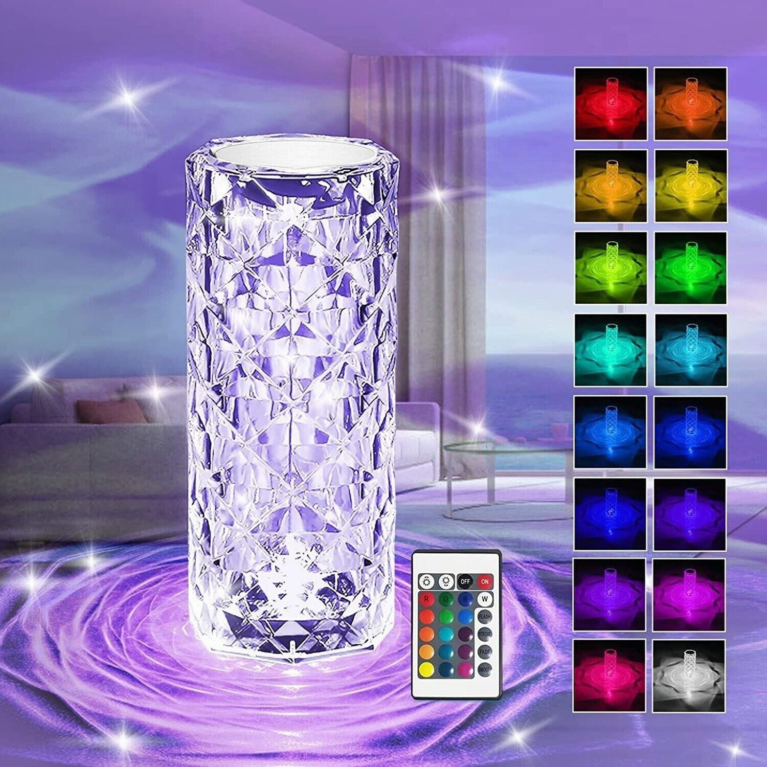 Crystal Lamp,6 Way dimmable Crystal Table lamp with 16 RGB Color,Remote Control,Rechargeable Table Lamp with USB Charging Port,Valentines Day Crystal Lamp for Living Room,Home,Office