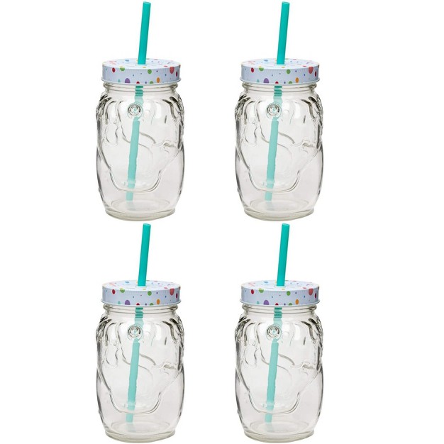 Amici Home Unicorn Mason Jar Novelty Drinkware Figural Embossed Unicorn x27 s Head Teal Plastic Straw Metal Twist top 20 ounce