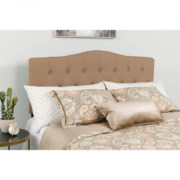 Cambridge Tufted Upholstered Queen Size Headboard in Camel Fabric