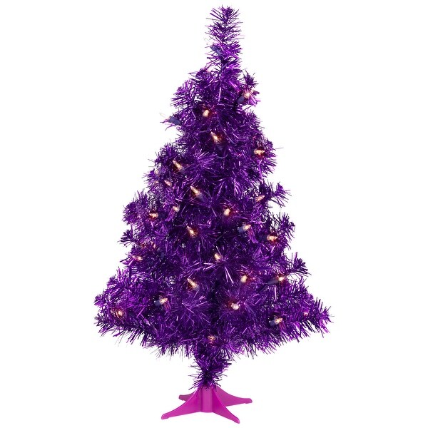 2' Prelit Purple Iridescent Pine Artificial Tinsel Christmas Tree