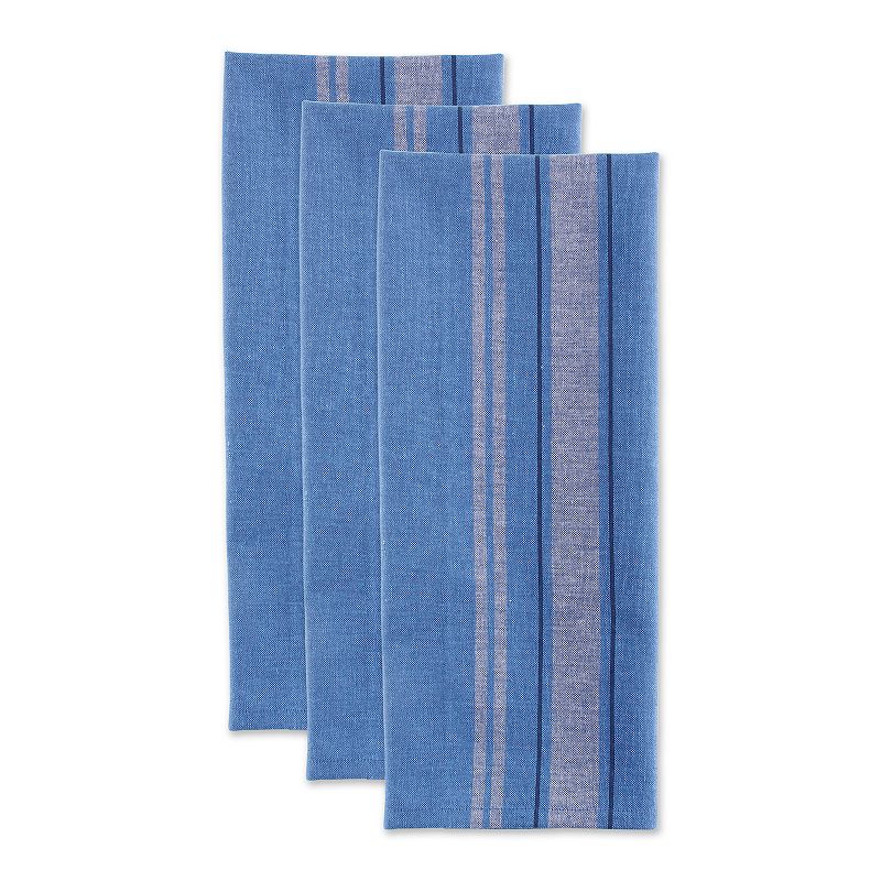 Set of 3 Blue Chambray French Stripe Dishtowels 30 x 20