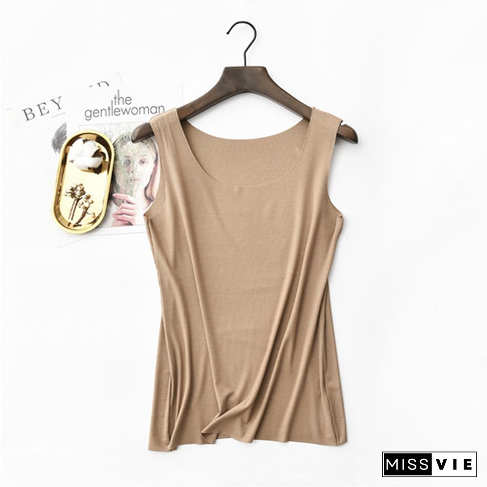 Spring Summer Tank Tops Women Sleeveless Round Neck Loose T-Shirt Ladies Vest Singlets Camisole Cotton Rib Slim Ladies Thin Vest