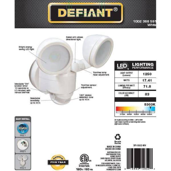 Defiant 80 Watt Equivalent 1200 Lumen 180 Degree White Motion Sensing Dusk to Dawn SMD LED Flood Light (1-Pack) DFI-5852-WH