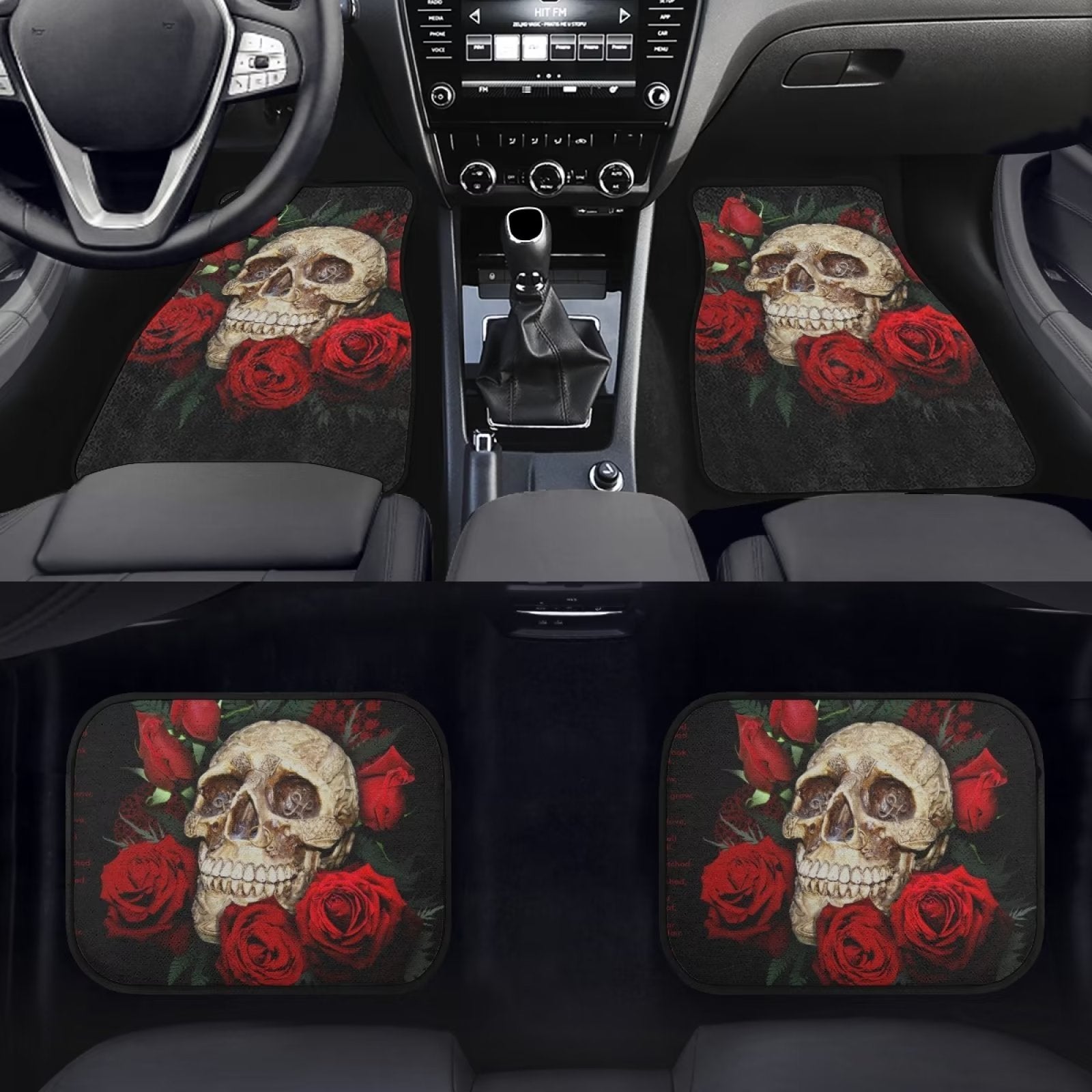 FKELYI Red Rose and Skull Car Floor Mat Set of 4 Thick Contour Liners Car Protectors for Women Men Anti-Dirty Foot Pads Carpet Universal for Cars SUVs and Vans