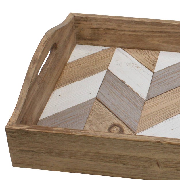 X 12 quot Country Rustic Wooden Chevron Serving Tray Brown Stonebriar Collection