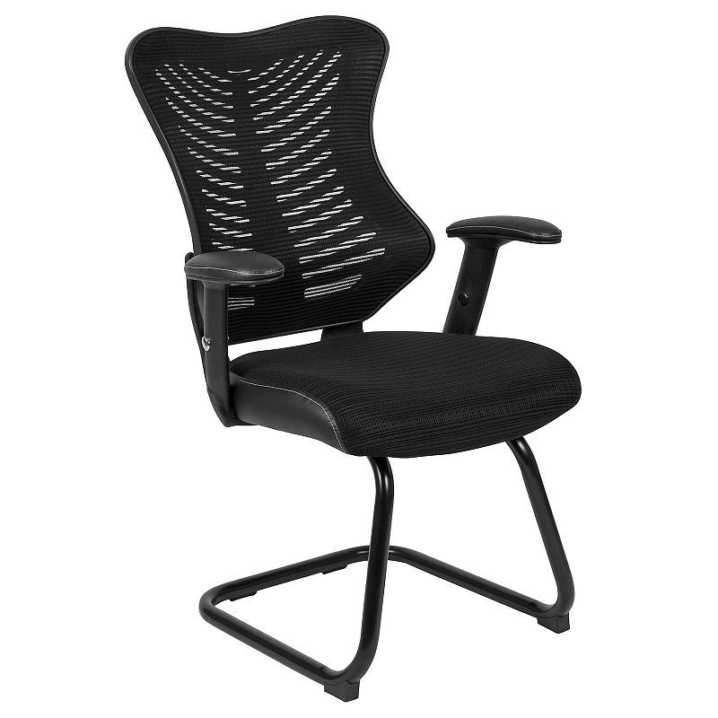 Emma and Oliver Designer Mesh Sled Base Side Reception Chair with Adjustable Arms