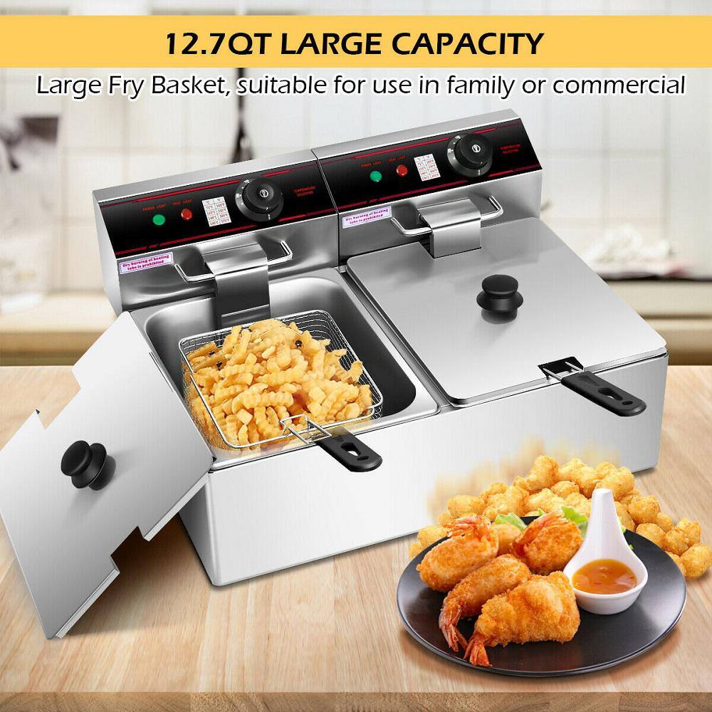 Costway 3400-Watt Electric Countertop Deep Fryer Dual Tank Commercial Restaurant Steel EP19233