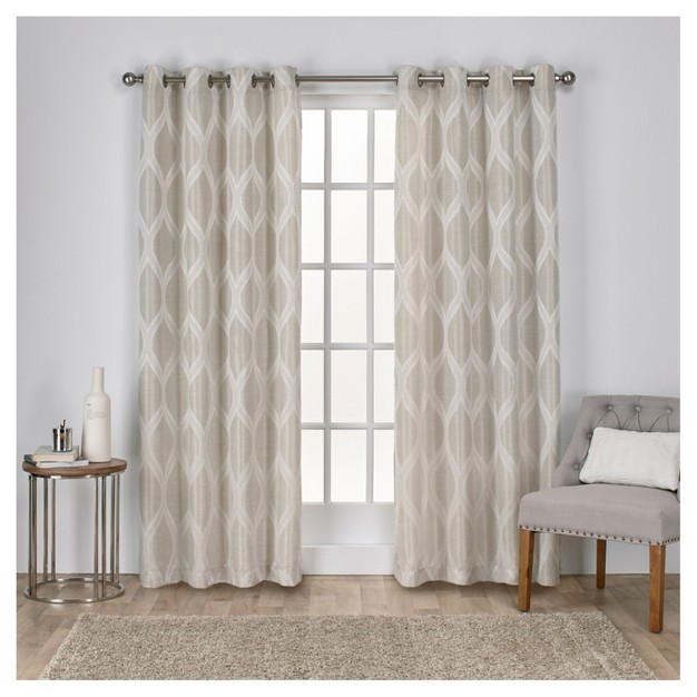 Montrose Ogee Geometric Textured Linen Jacquard Grommet Top Window Curtain Panel Pair