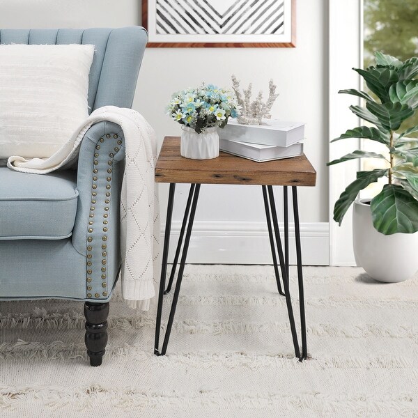 Greenage Wood End Table with Iron Legs