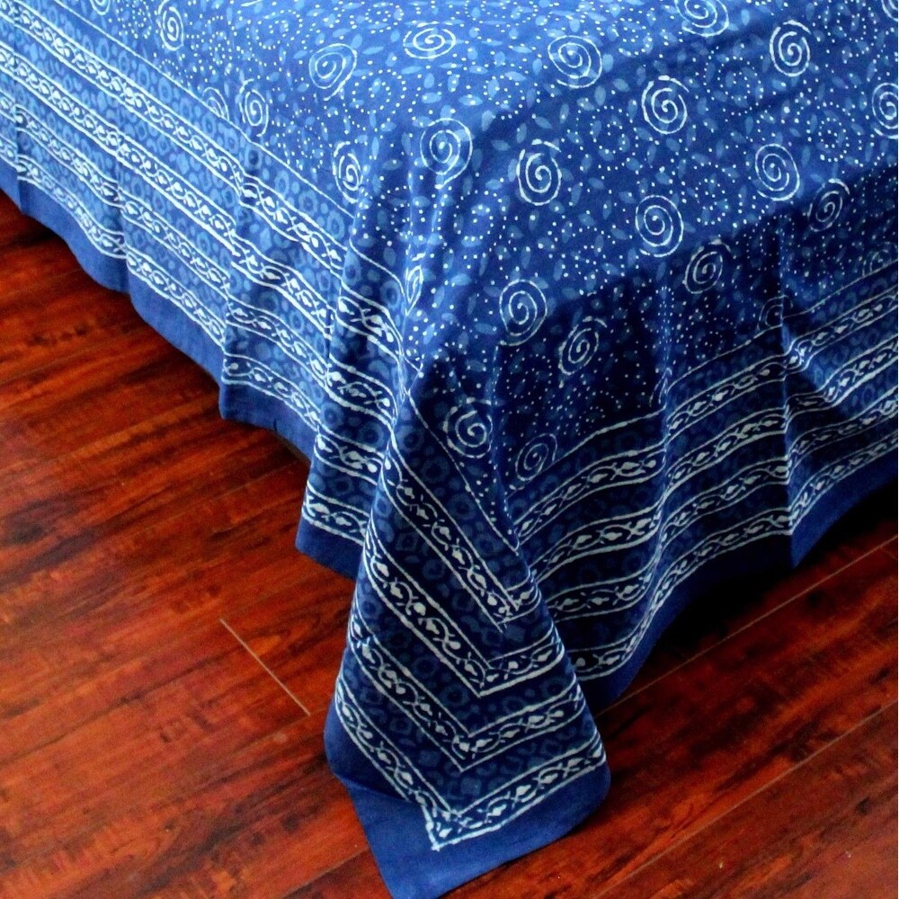 Cotton Dabu Indian Tapestry Wall Hanging Tablecloth Bed sheet Twin Full Queen Indigo Blue