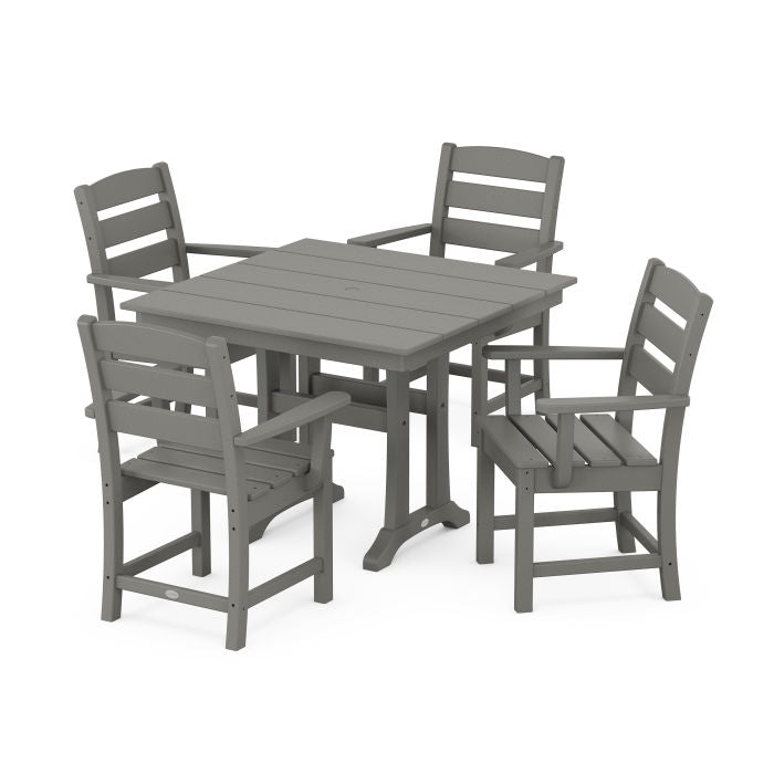 Polywood Lakeside 5-Piece Farmhouse Trestle Arm Chair Dining Set PWS638-1