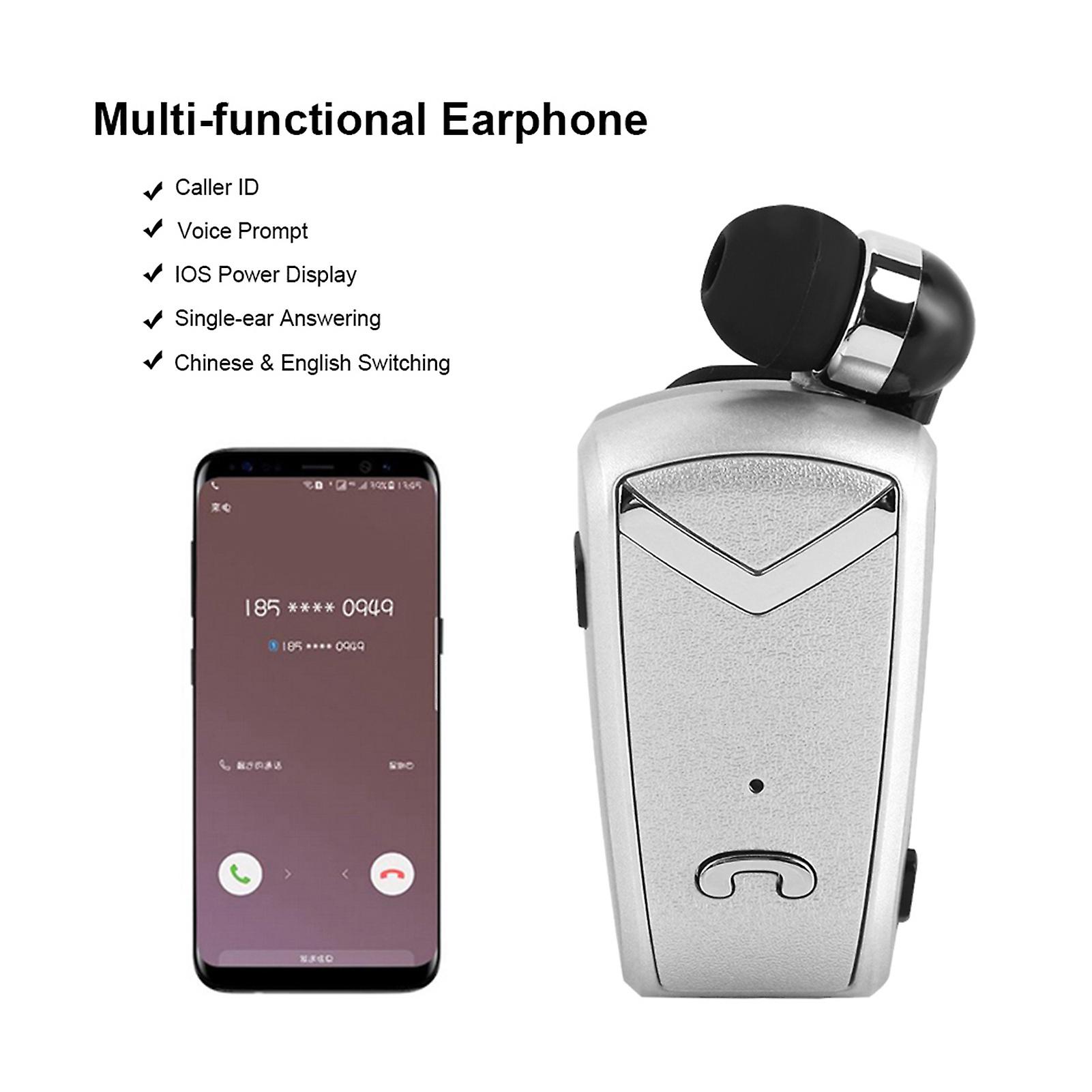 Fineblue Wireless Bluetooth Headset In Ear Retractable Business Lavalier Earphone White