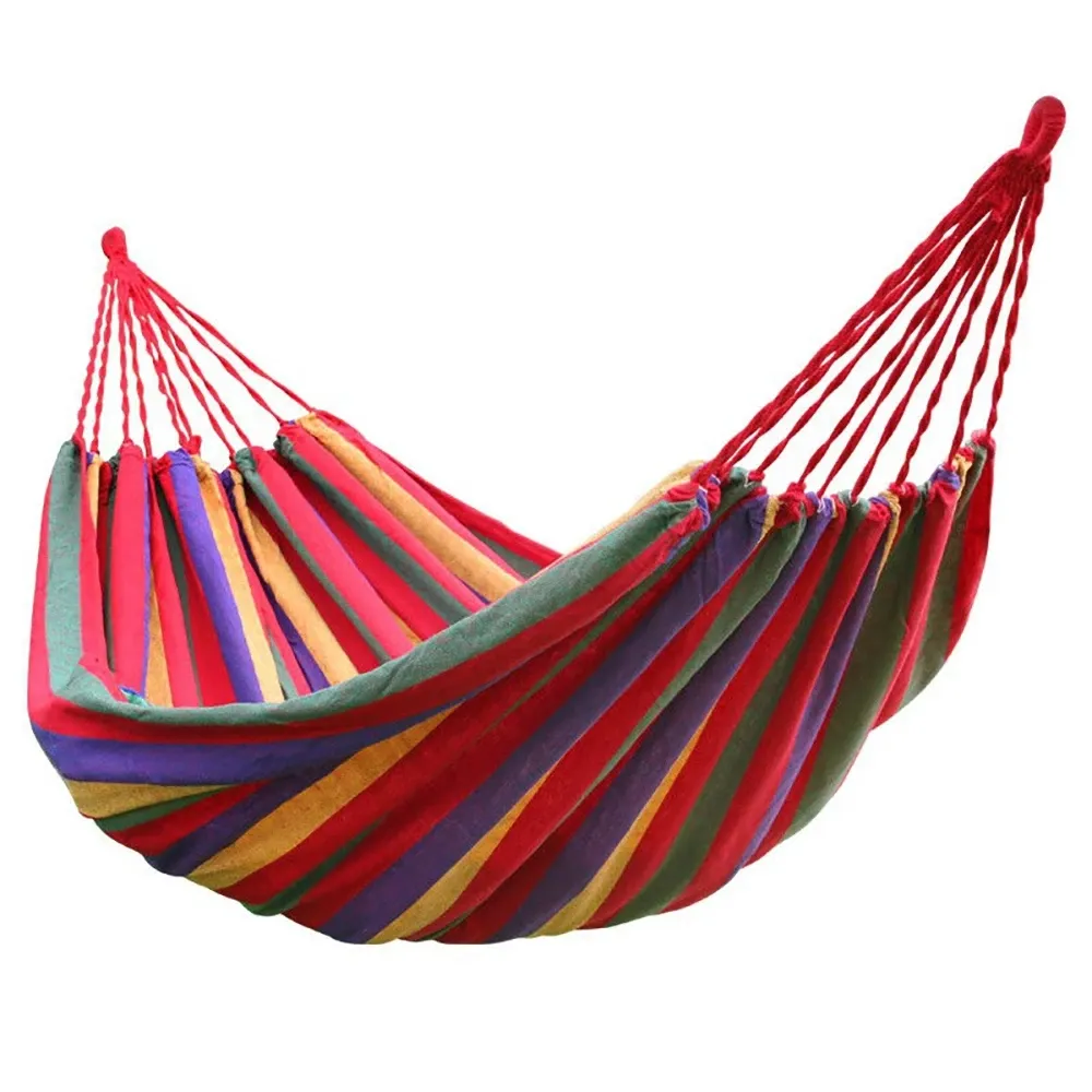 Fashion Folding Portable Garden Hiking Blue   Red Striped Canvas Fabric Travel Outdoor Hammock